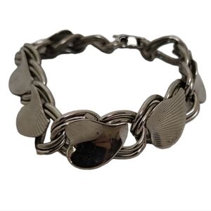 Vintage Silver Tone Ivy Leaf Double Curb Chain Bracelet; Vintage Chain Bracelet